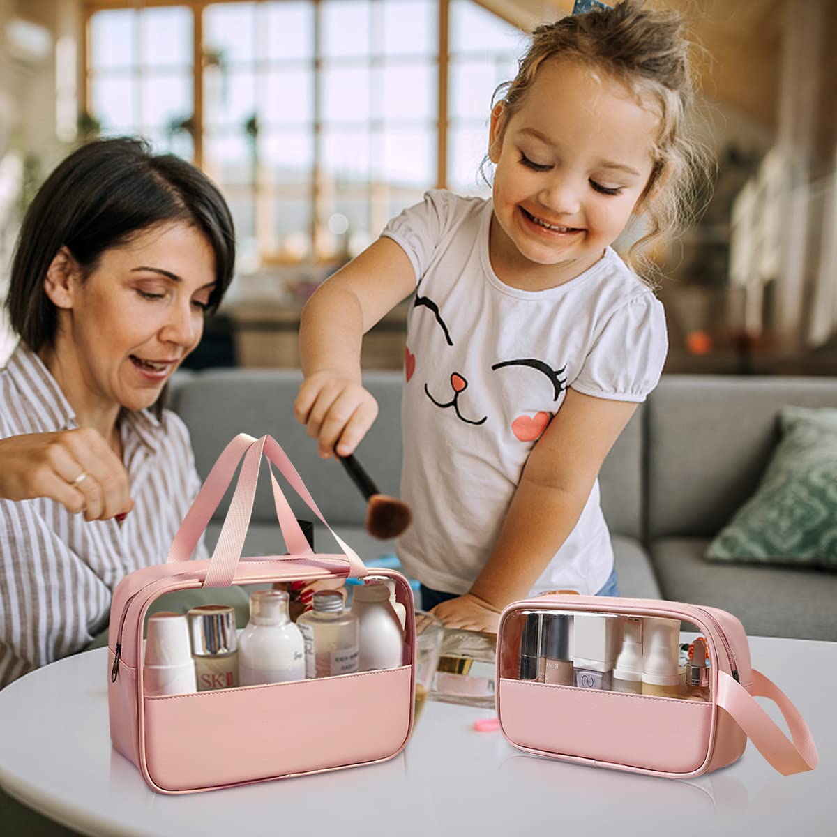 MAYCREATE 3 Pcs Clear Makeup Pouch Set Cosmetic Organizer Bag for Women and Girls Travel Waterproof Toiletry Storage Kit for Home Travel Use (Rose Pink) MAYCREATE 3 Pcs Clear Makeup Pouch Set Cosmetic Organizer Bag for Women and Girls Travel Waterproof Toiletry Storage Kit for Home Travel Use (Rose Pink)